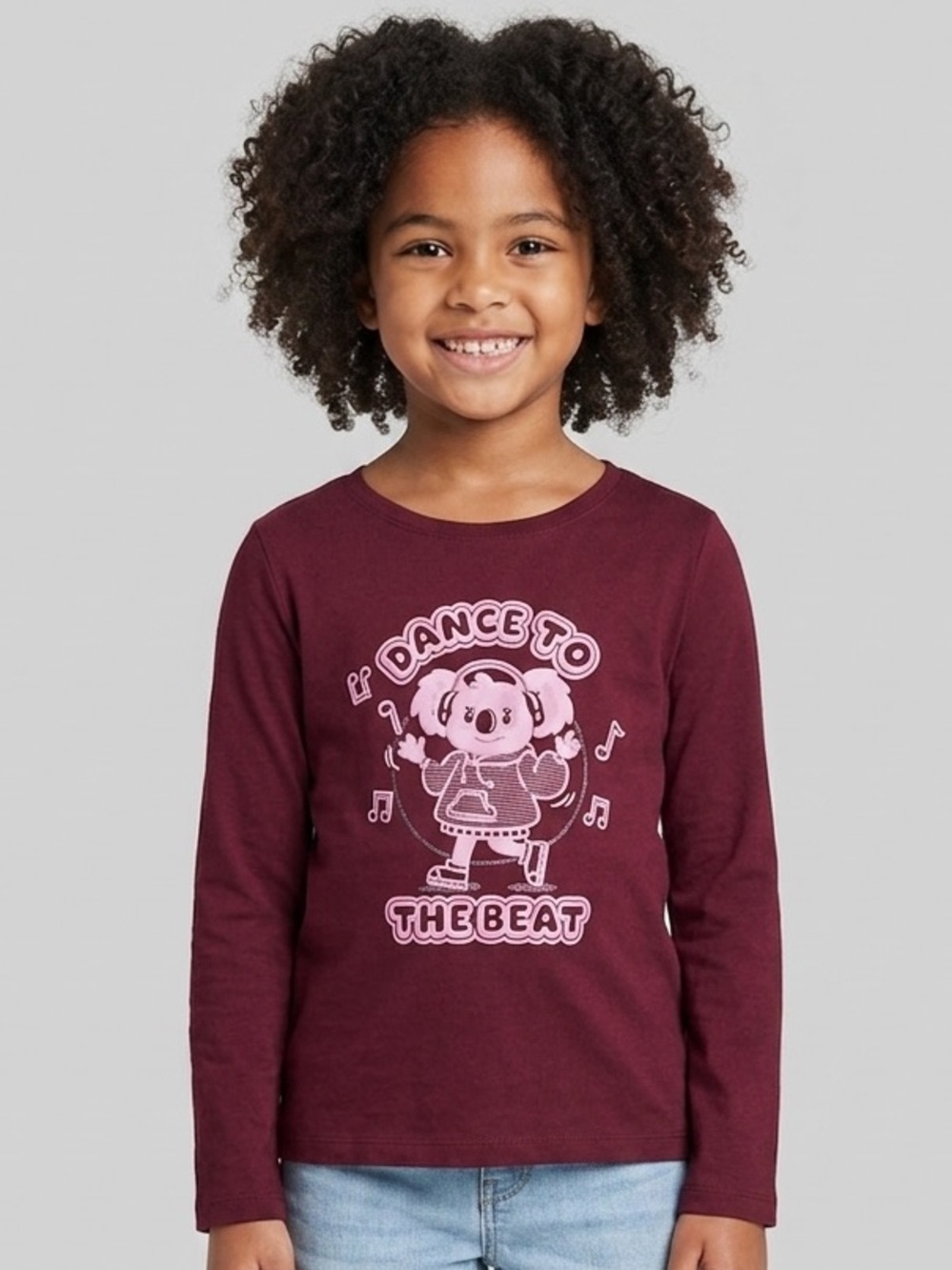 Cat & Jack Burgundy Long Sleeve Tee with Dance Graphic